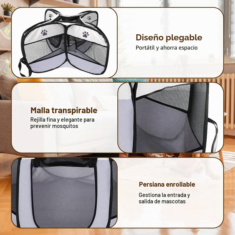 Parque para Perros 74x74x43cm, Jaula para Gatos Plegable, Jaula para Perros Portátil, Corralito para Gatos, Conejos, Animales Pequeños, Interior y Exterior (Gris)