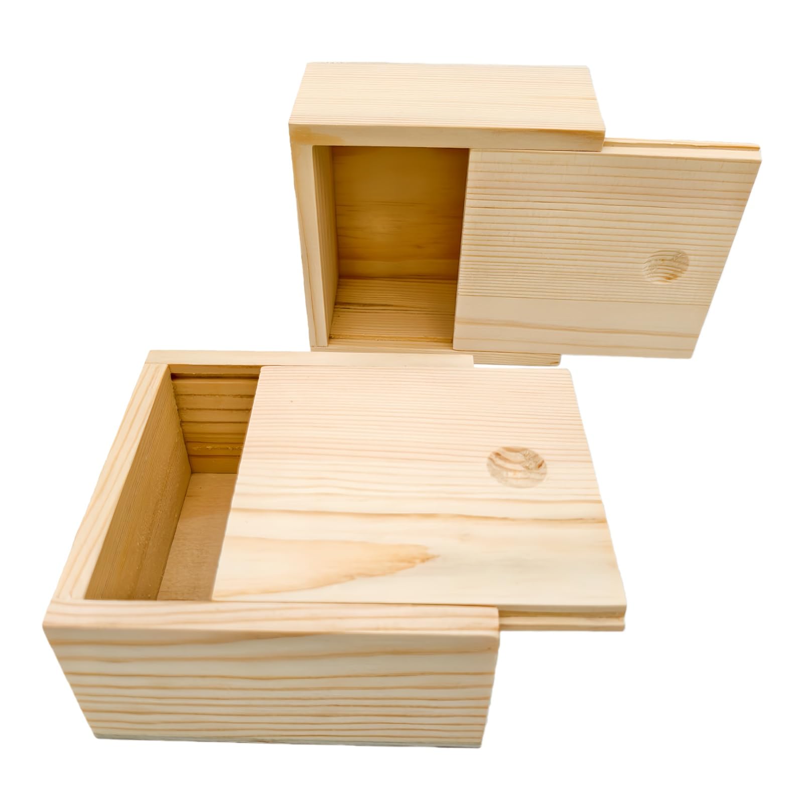 Anktily 2 Pack Unfinished Wood Storage Box with Slide Lid, Blank Natural Wood Box Case Container for Jewellery, DIY Arts & Crafts Hobbies (10x10x5cm(A))