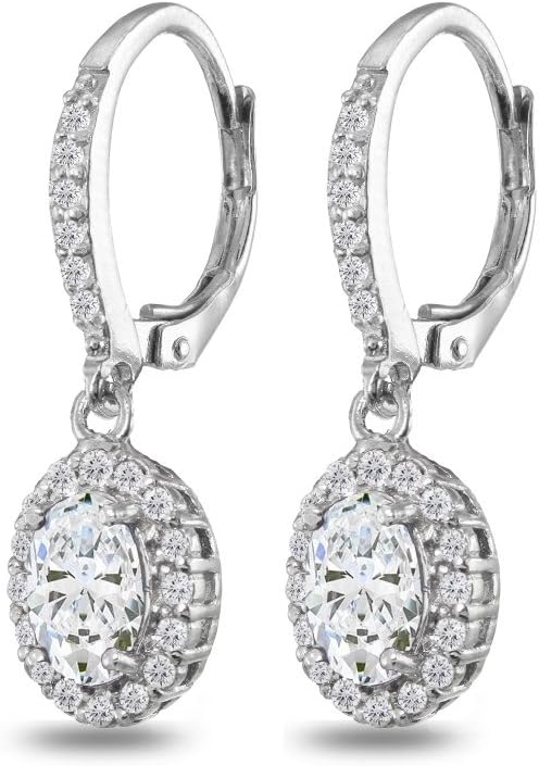 Dangle Earrings for Women Sterling Silver Trendy Genuine & Synthetic Gemstone Birthstone Oval Halo Leverback Drop Earring - Image 5