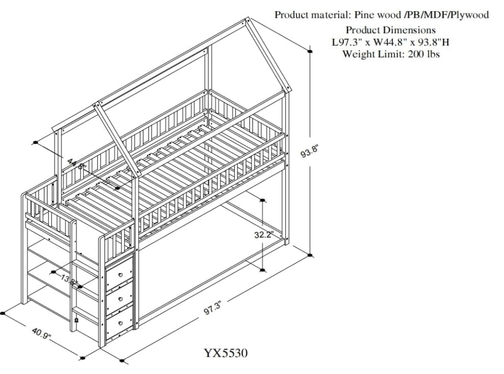 Image of Bellemave Bunk beds Twin Over Twin Size with Drawers and Shelves Storage, Floor bunk Bed,Gray