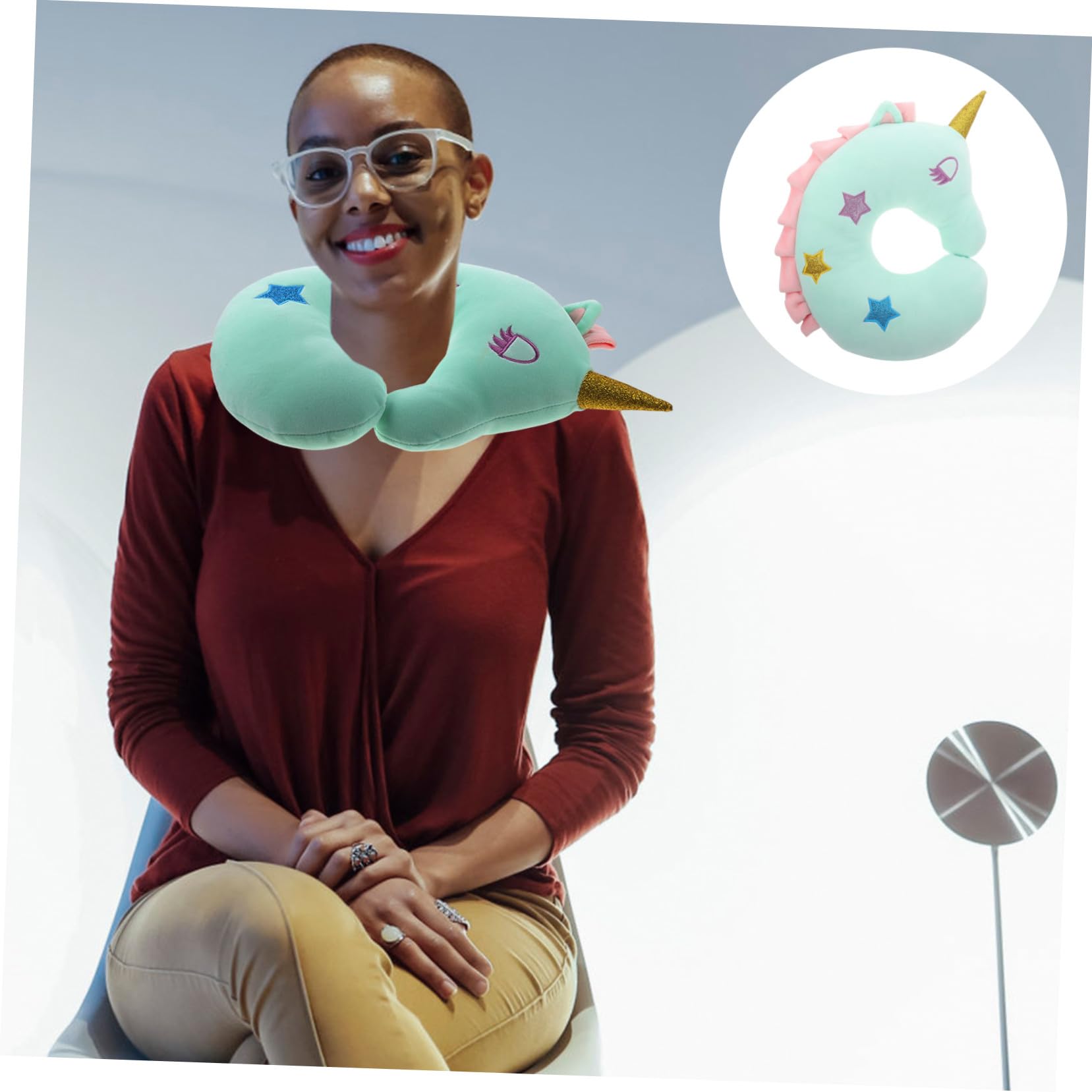 Almohada Cervical U Diseño Unicornio Portátil para Viaje y Oficina Cojín y Resistente para Soporte de Cuello y Descanso Ergonómico