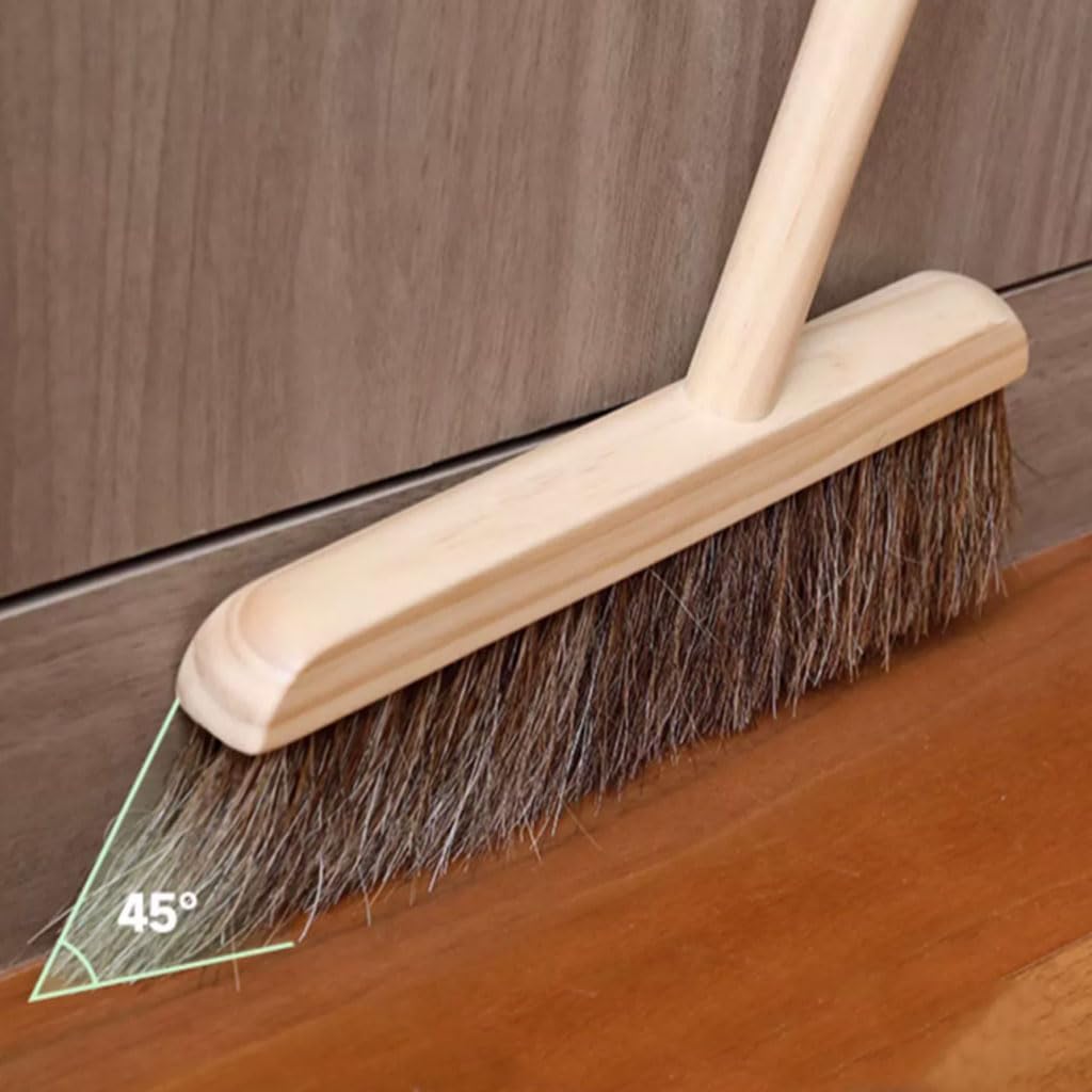 PEKJI Standing Broom and Dustpan Set Wooden Long Handle Broom with Dustpan for Kitchen Office Lobby