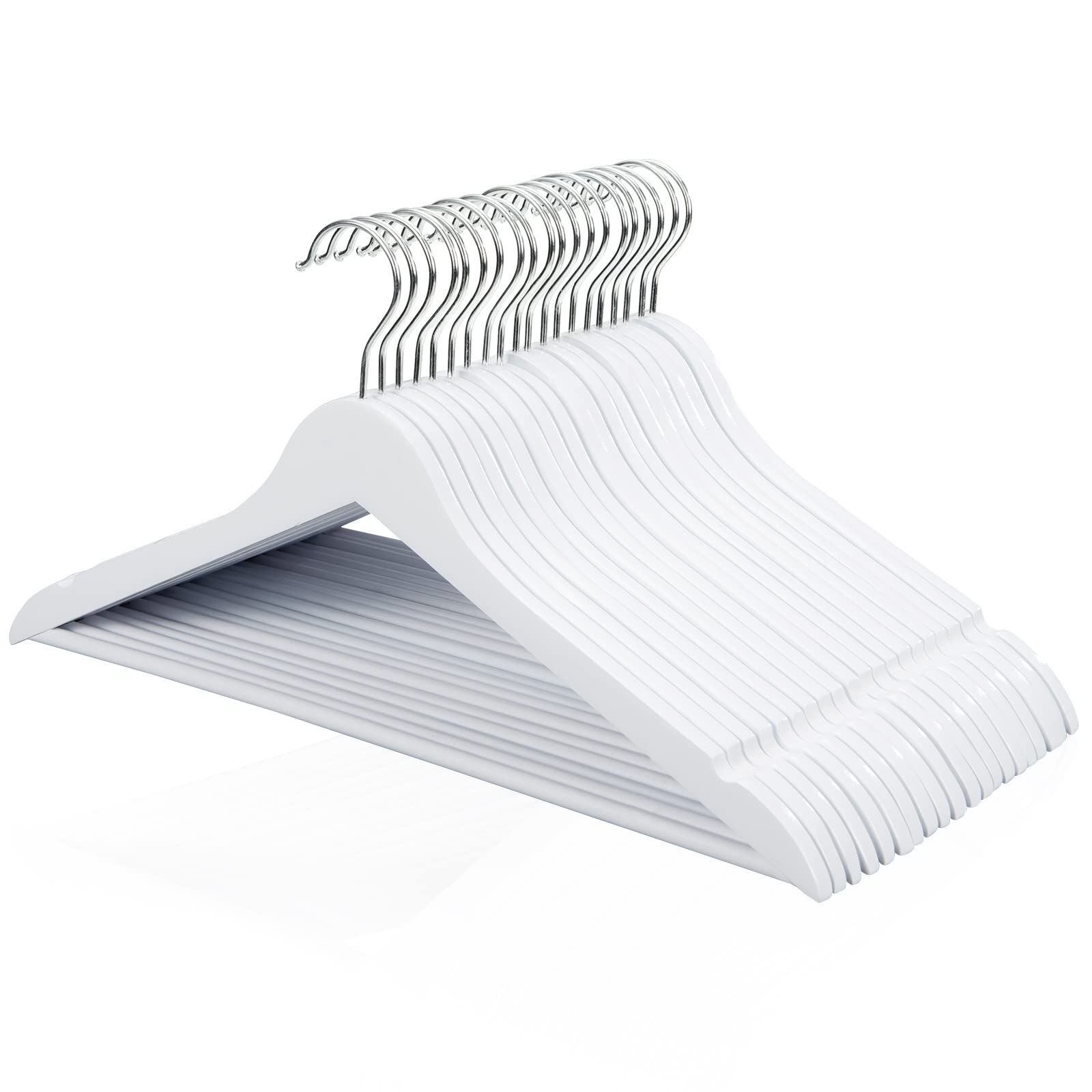 FairyHaus Wooden Hangers 30 Pack, Smooth Finish Wood Hangers with 360° Swivel Hook and Notches, Slim Wooden Coat Hangers with Pants Bar, Lightweight White Wood Clothes Hangers for Suits