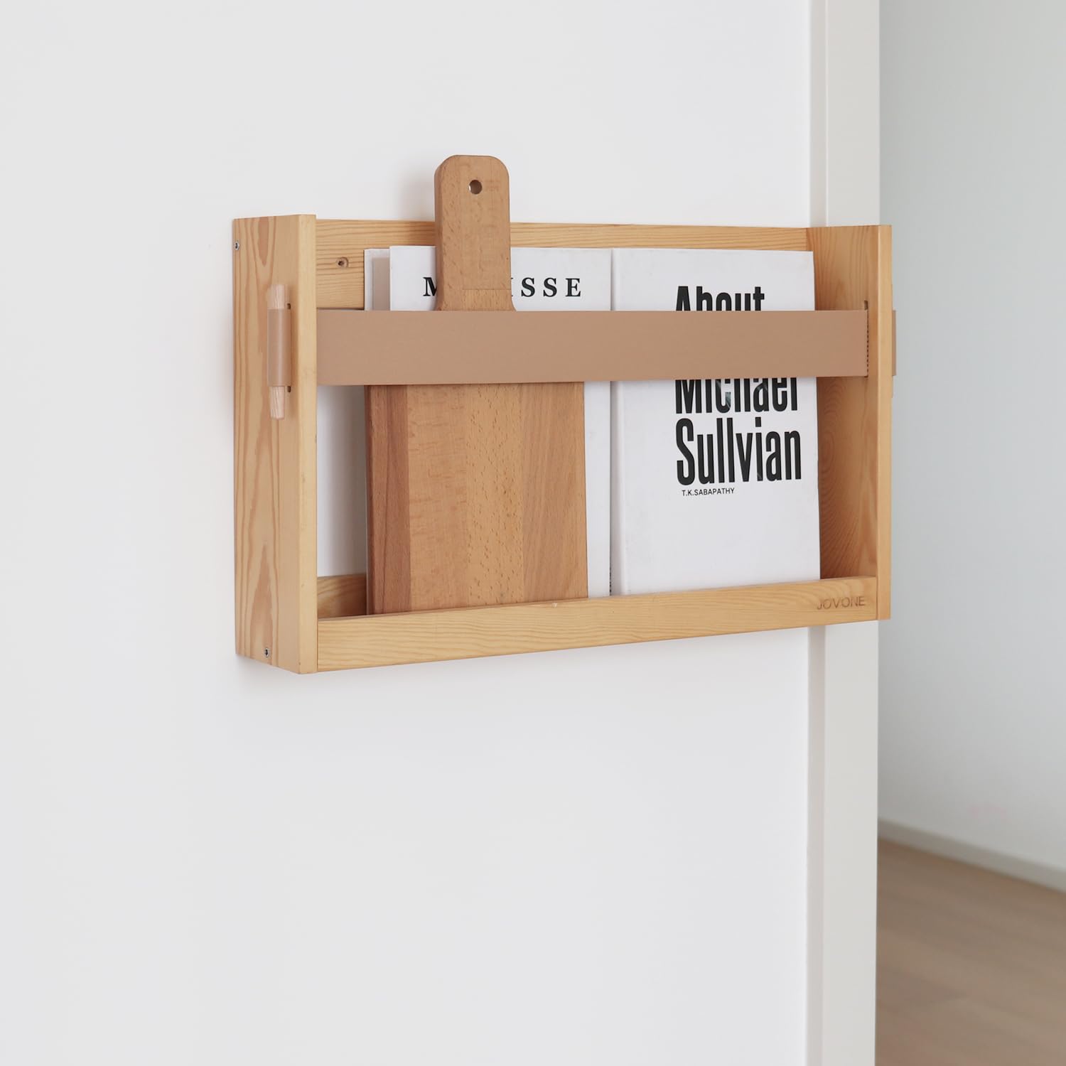 MOIUCUN Wandhouder voor tijdschriften met PU-lederen riem, houten tijdschriftenstandaard, wandorganizer voor entree, kantoor, woonkamer, wachtkamer, afmetingen 44 x 27 x 9 cm, set van 2 (bruin