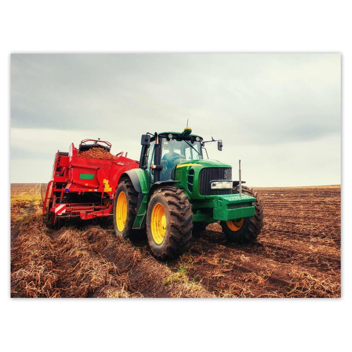 Tracteur labourant le champ poster idéal pour grand mur vide 135x100
