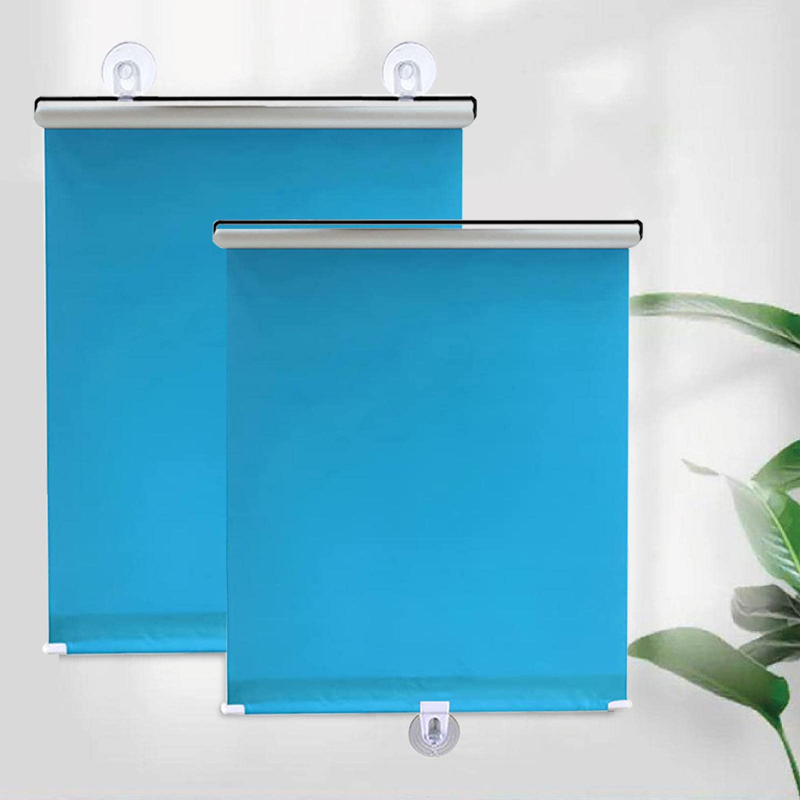 Kgudys Blue Suction Cup Roller Blinds For Windows,Retractable Blackout Window Cover Curtain,Free-Perforated Roller Blinds,Thermal Insulation Shades,Home/Office,Portable Roller Blinds,-30X125cm/12X49in