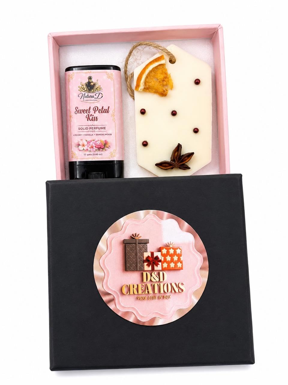Natura D Sweet Petal Kiss Solid Perfume Gift Set with Scented Wax Tablet | Peony, Vanilla & Sandalwood | 12g Solid Perfume | Premium Gift Box by D&D Creations-image-22