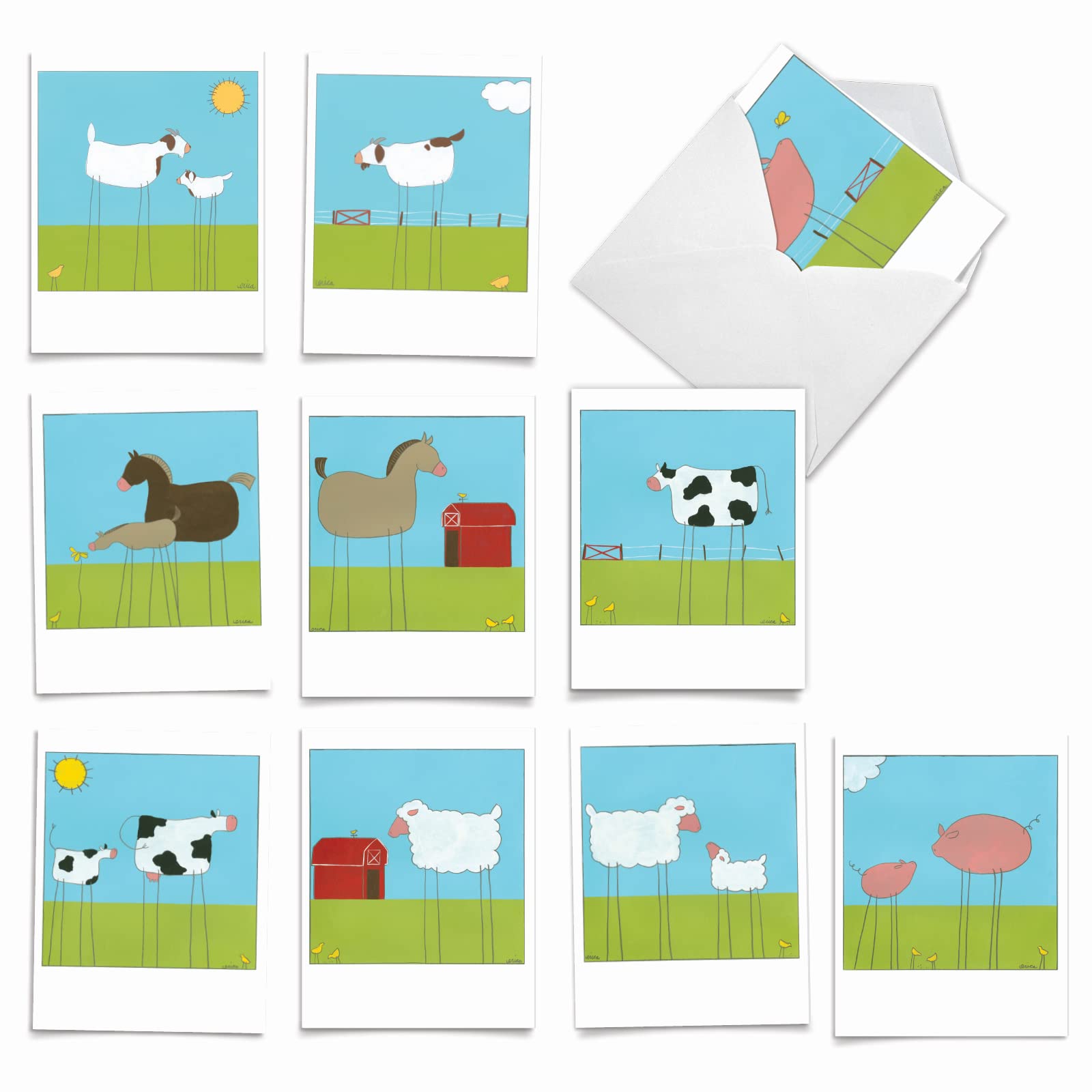 The Best Card Company - 10 Assorted Blank Notes Box Set 4 x 5.12 Inch with Envelopes (10 Designs, 1 Each) Boxed Assorted Kid Cards of Pets - STICK