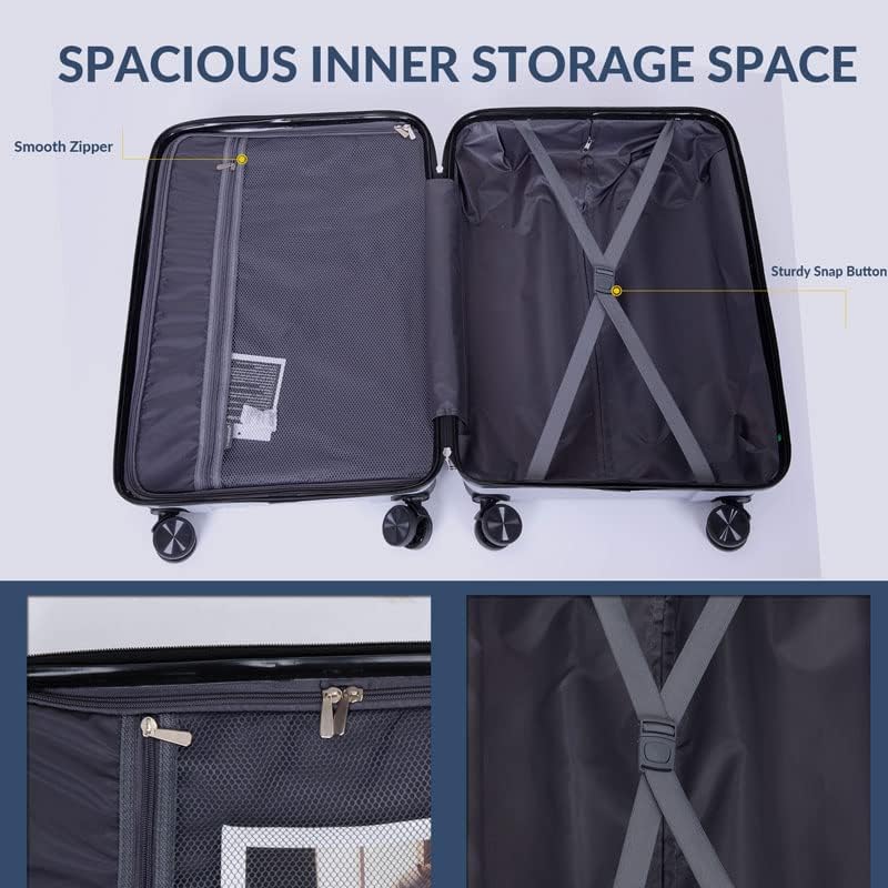 review Yone jx je Luggage Sets 3 Piece with TSA Lock ABS, Durable Luggage Set, Lightweight Suitcase with 2 Hooks, Spinner Wheels PP Luggage Sets 20in/24in/28in (Grey)