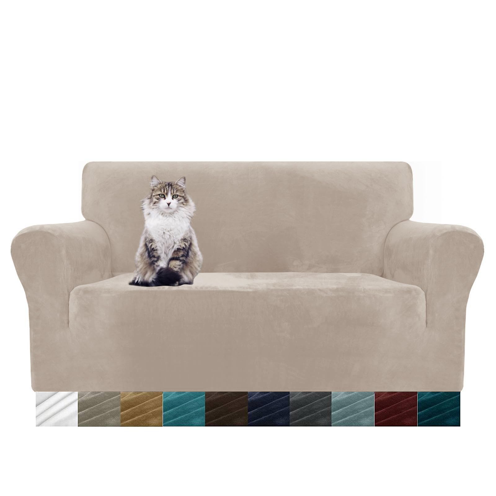 MAXIJIN Copridivano in velluto spesso Copridivano per divano a 2 posti Super elasticizzato per soggiorno Cani Gatto Pet Peluche Coprisedile Divano Coprivaso (2 posto, Velluto Cachi)