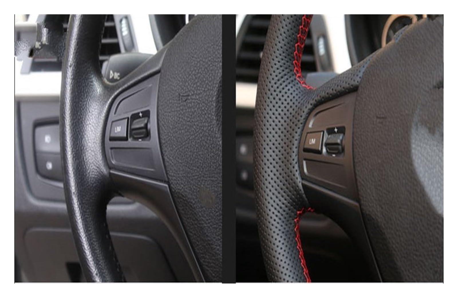 Funda Volante Coche para Smart For Two Car Steering Wheel Cover Cuero Artificial Negro Cosido A Mano Cubierta Volante (Color : Red Blue Thread)