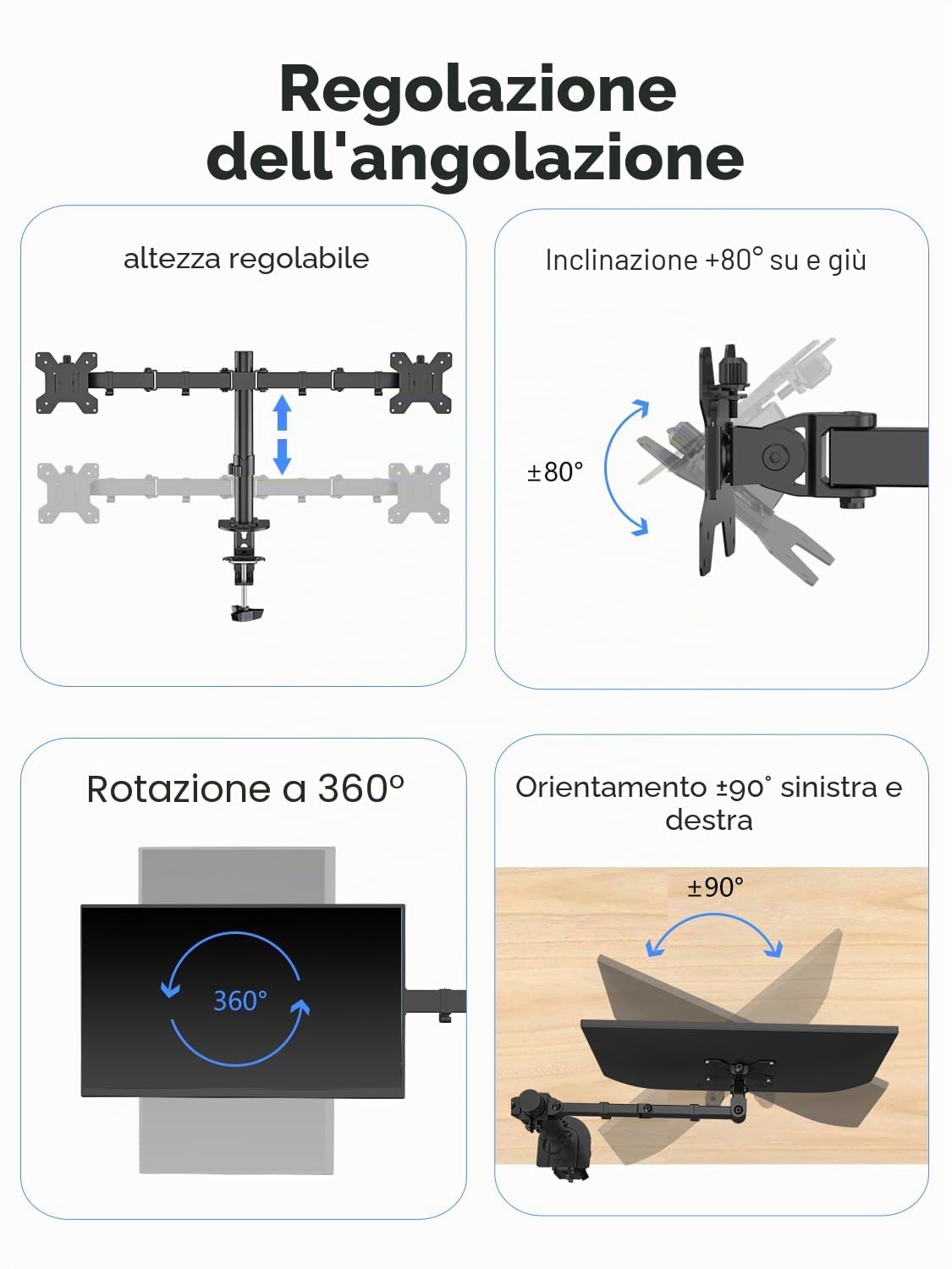 Suptek Supporto per 2 Schermi da Scrivania, Braccio per Doppio Monitor da Tavolo per Due Monitor LCD TV LED da 13-27 Pollici, Dual Supporti per Monitor Schermo per Computer PC Staffa