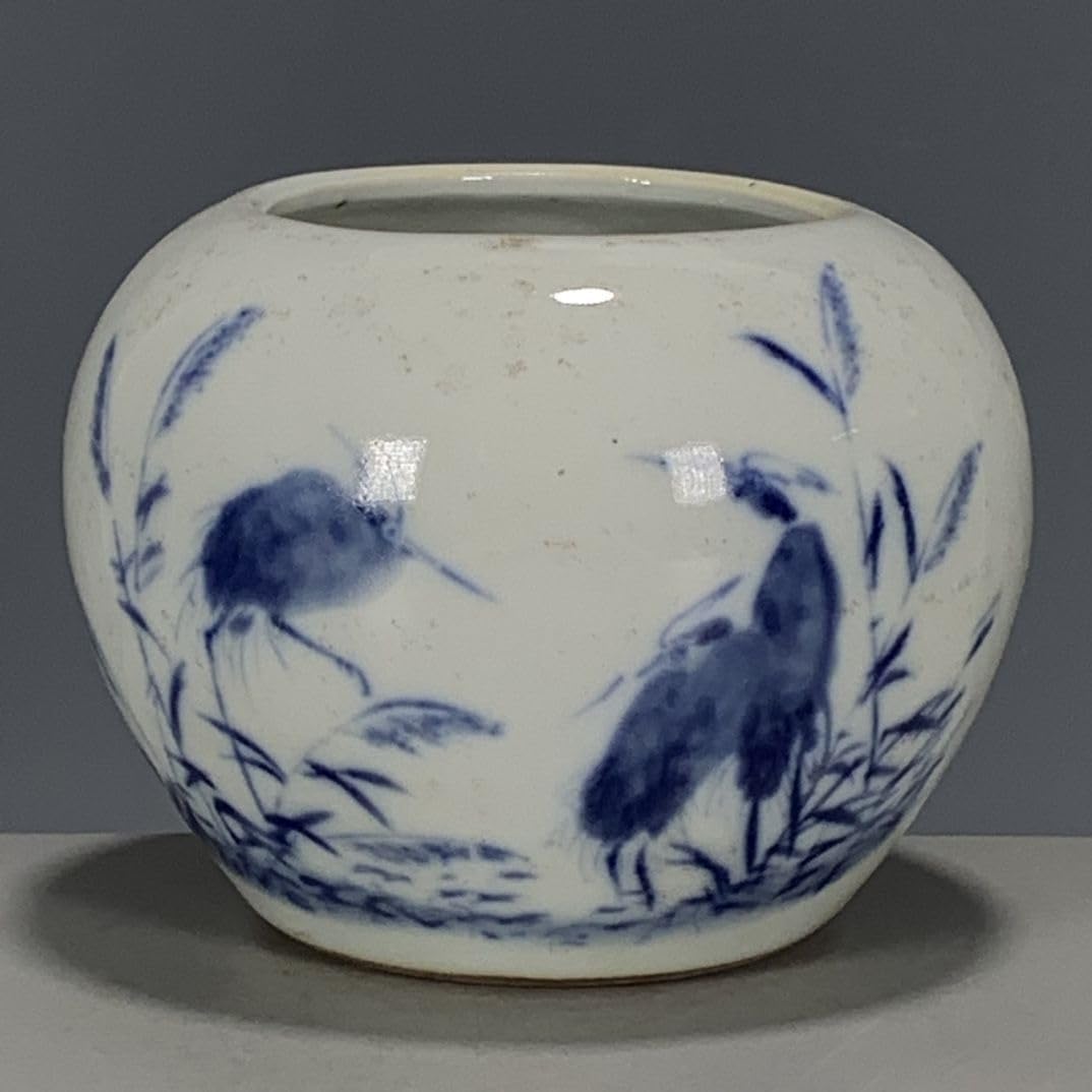 Vase pupitre céramique bleu blanc grue fait main