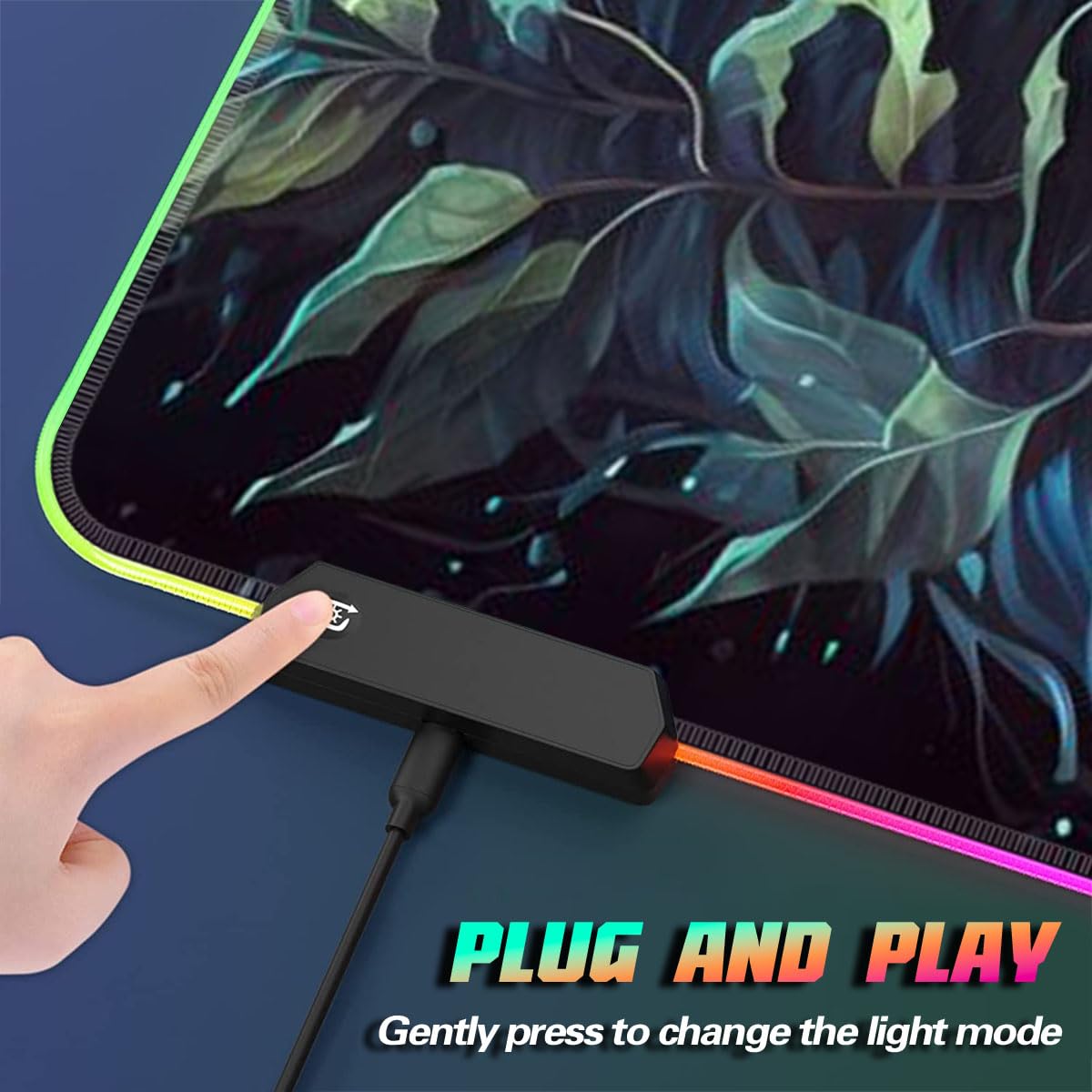 Adorabile tappetino per mouse RGB da gaming, a LED, XXL, con 14 modalità di illuminazione, 7 colori LED, 4 modalità di effetto, lavabile, 40 x 90 cm
