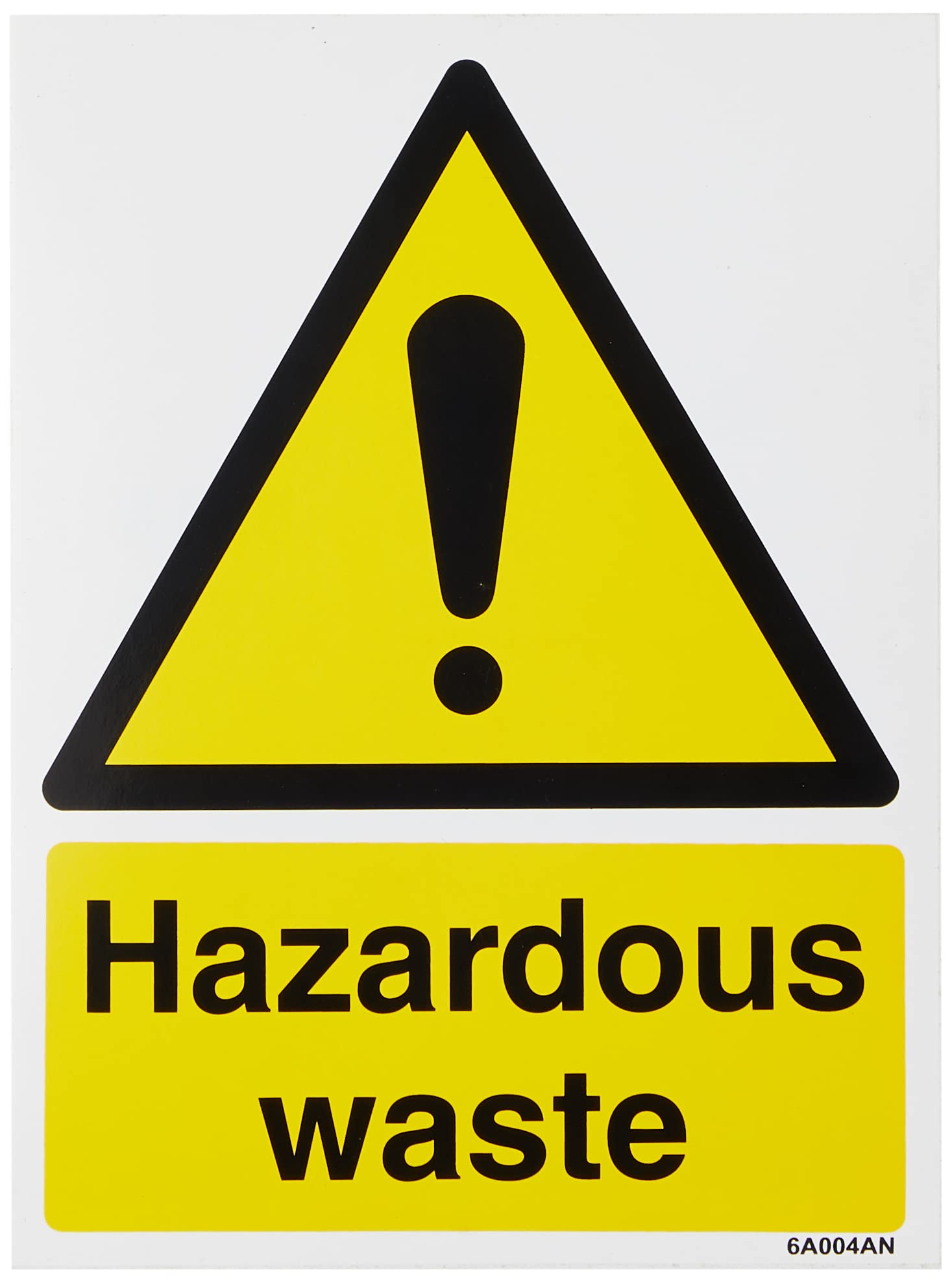 V Safety 6A004AN-S Hazardous Waste Warning Sign - Portrait - 150mm x 200mm - Self Adhesive Vinyl, Black/Yellow