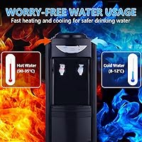 Vista 2 de Dispensador de agua enfriador, dispensador de agua de carga superior para agua caliente y fría, dispensador de agua de 5 galones con cerradura