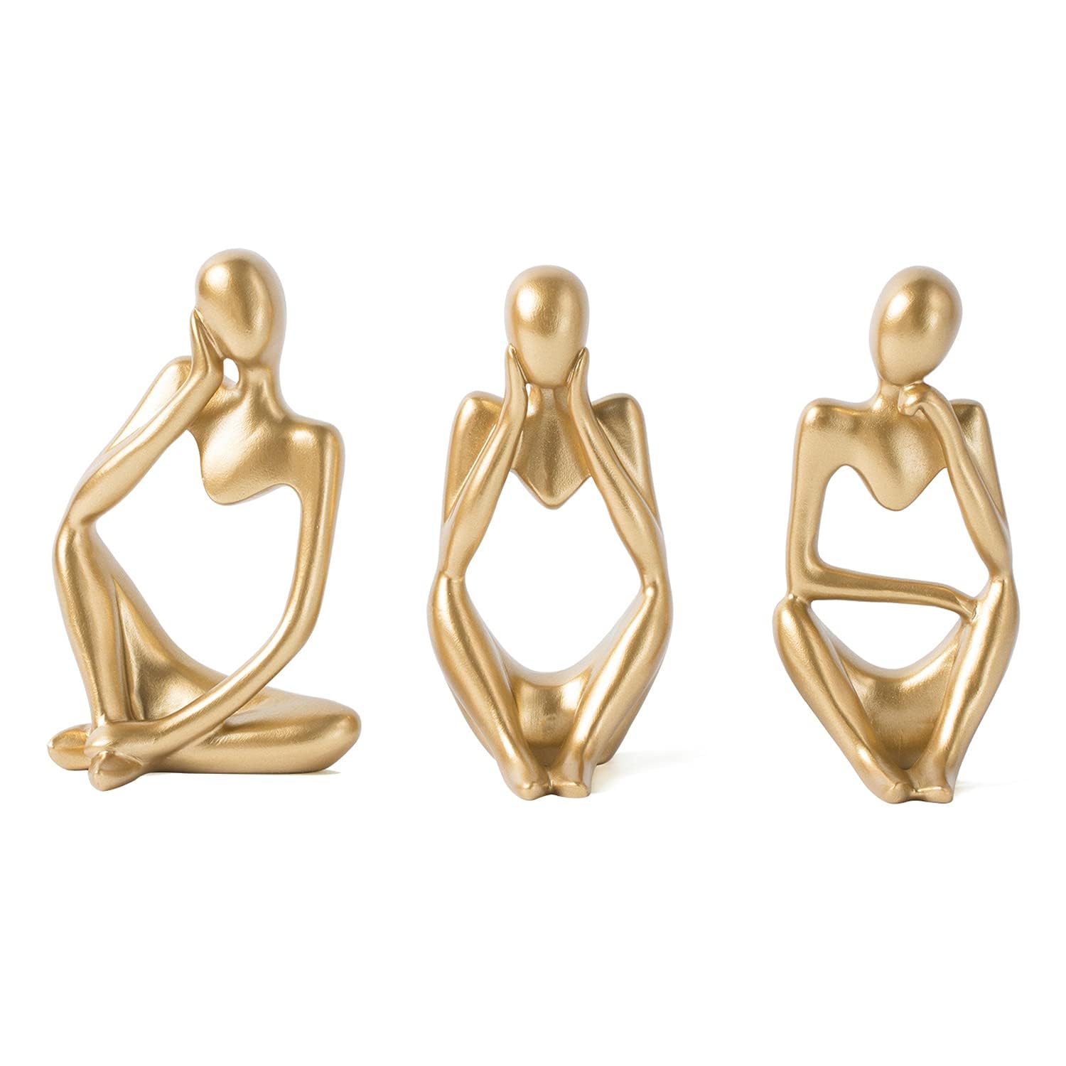 Khazna Gold Decor Thinker Statue Abstract Art Sculpture, Set of 3, Gold
