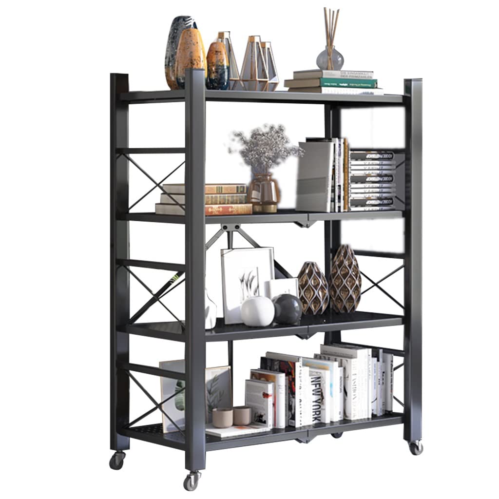 Estantería de Almacenamiento en Bastidor de Metal Plegable de Alta Resistencia de 4 Niveles con Ruedas Que se mueven fácilmente Estantes Organizadores Ideal para Cocina de Garaje (Color: C,