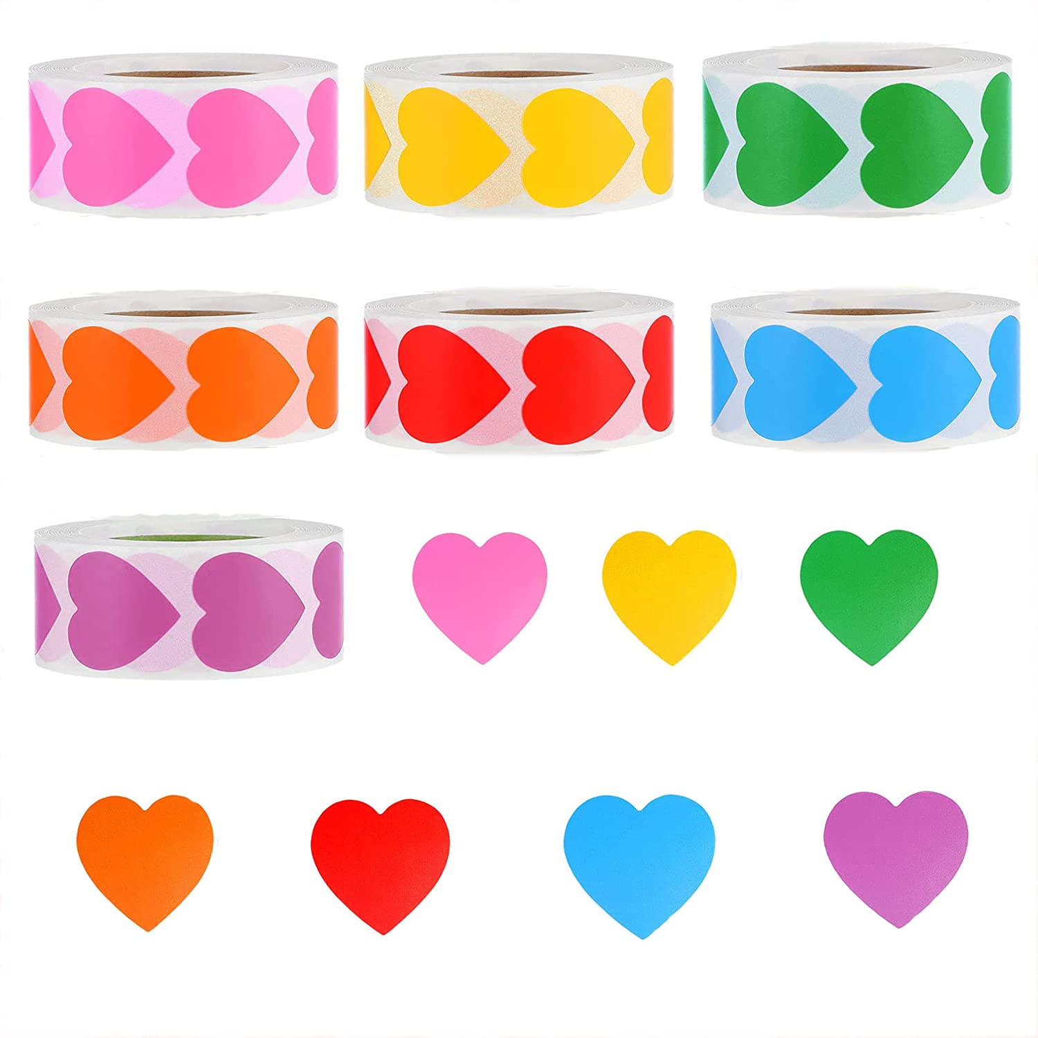Loscrew 3500 unidades (7 rollos) pegatinas extraíbles con código de color de puntos de corazón, pegatinas con forma de corazón, para oficina, decoración o bricolaje