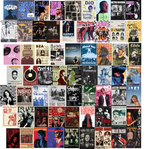 Image of ADI GRAFIX Pop Wall Decor Kit - Set of 63 Music Posters | 4x6 inch | 300 GSM Thick Cardstock with Lamination - Music Posters for Wall, Home Decor for Living Room & Bedroom