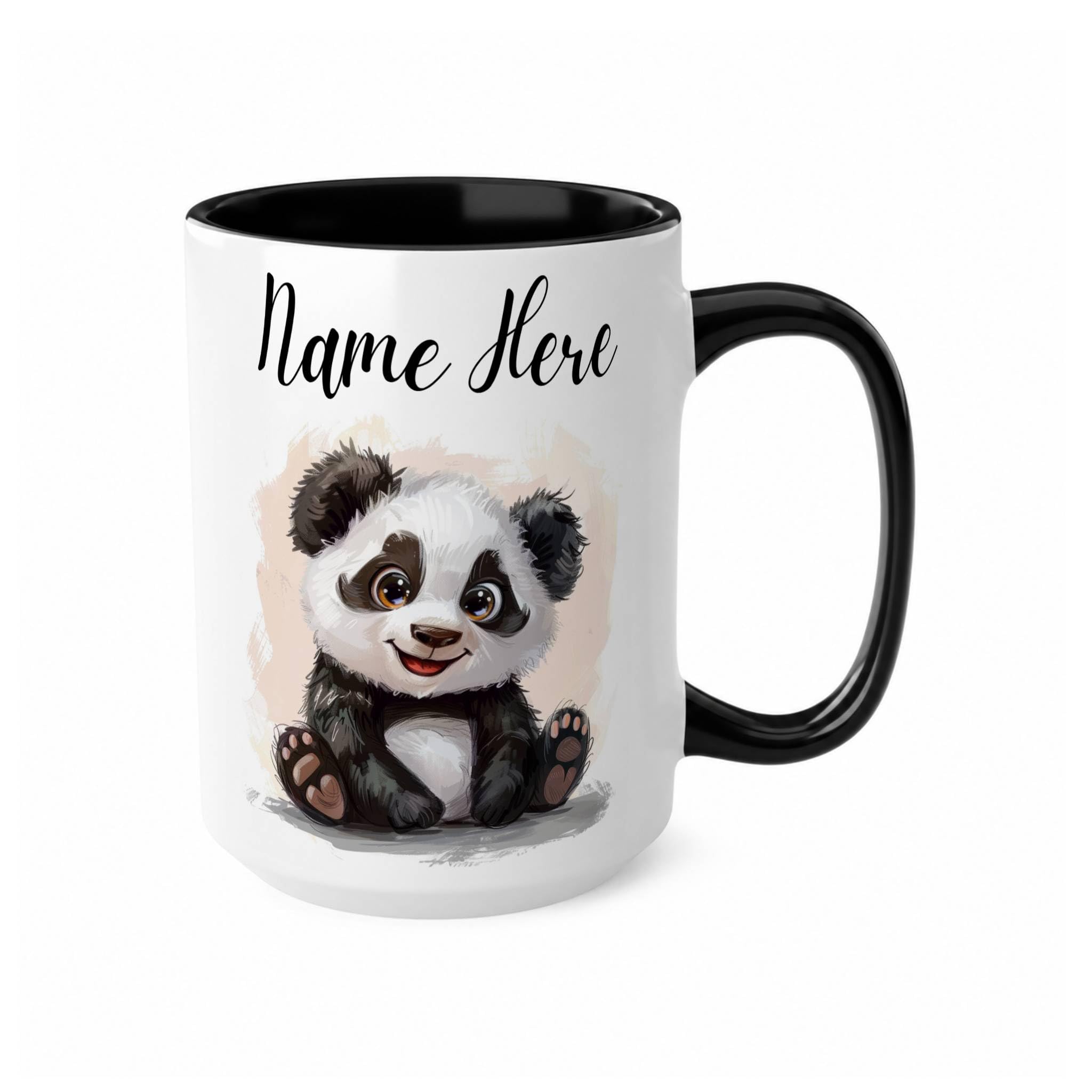 TheMugVault Personalised Panda Mug with Name – Cute Animal Lover Coffee Cup – Custom Name Gift for Kids, Girls, Birthday, Christmas (Black 15oz, Mug)