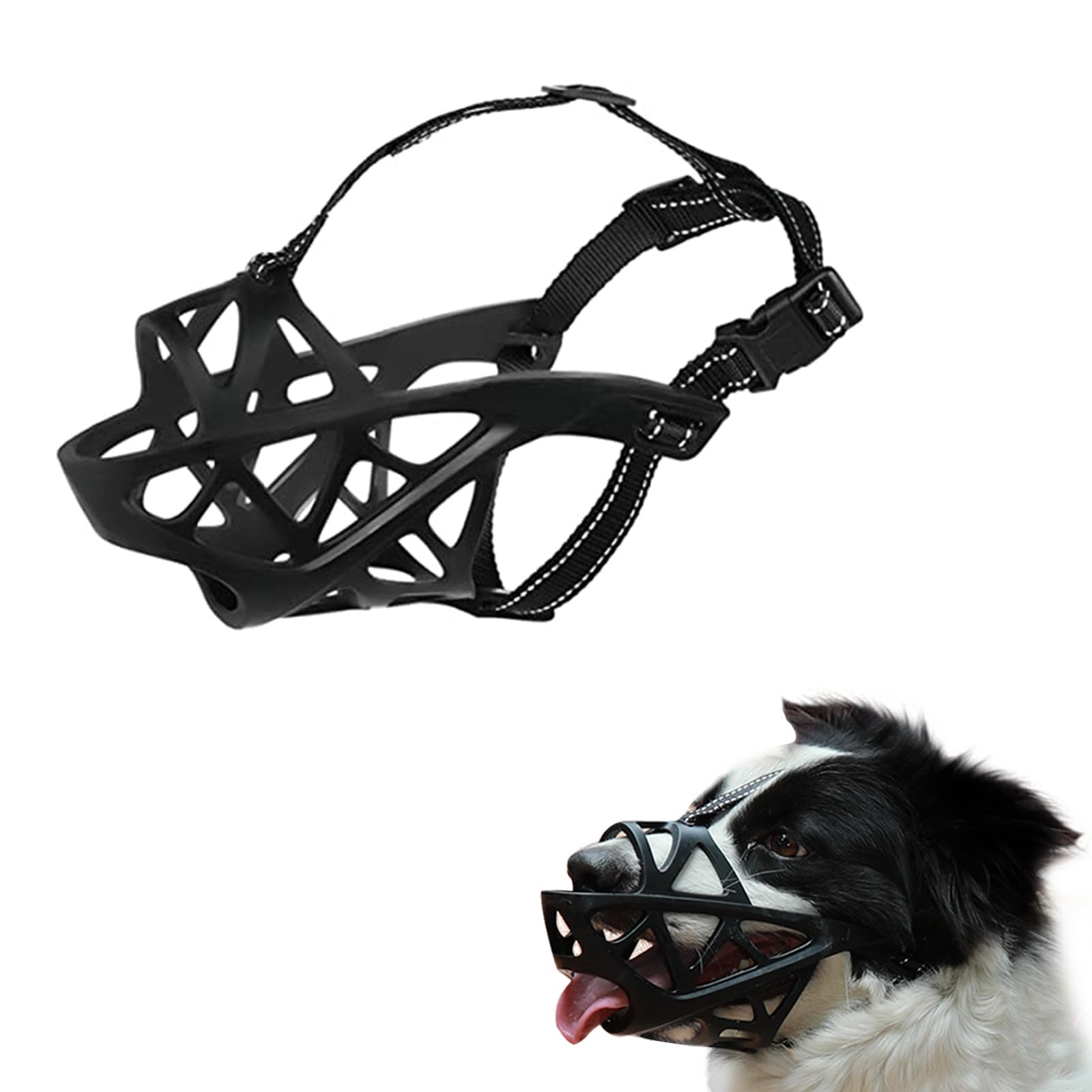 Dog Muzzle, Comfortable, Breathable Basket Silicone Muzzle for Medium to Large Dogs, Prevents Biting, Chewing and Barking, Allows Drinking and Panting, Suitable for Aggressive Dogs (Black, M) (M001)