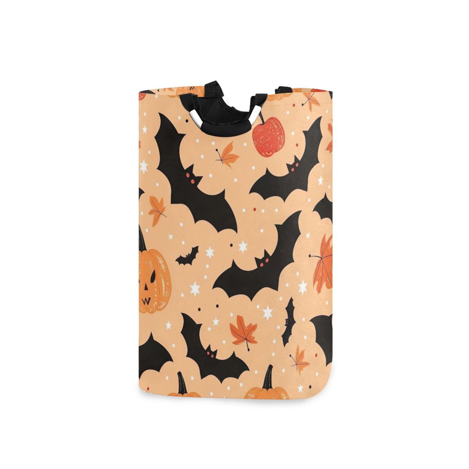 Jihqo Laundry Hamper Basket Halloween Pumpkins and Bats Collapsible Nursery Storage Bin Waterproof Clothing Baskets for Home Bedroom Bathroom Washing Room