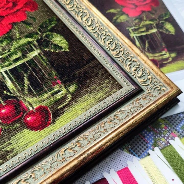 Kit Point De Croix RIOLIS 2123 - Rose Et Cerise Douce, Toile Aida 15x21cm, Neuf