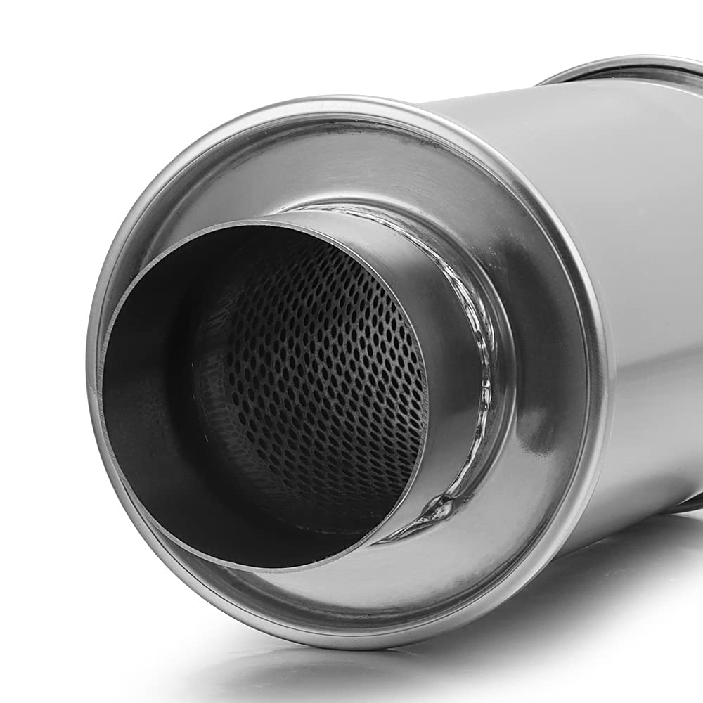 Resonador Universal Coches Resonador De Escape Akozon - Acero Inoxidable, Entrada 2.5, Salida 3.5, Universal Silenciador Acero Inoxidable