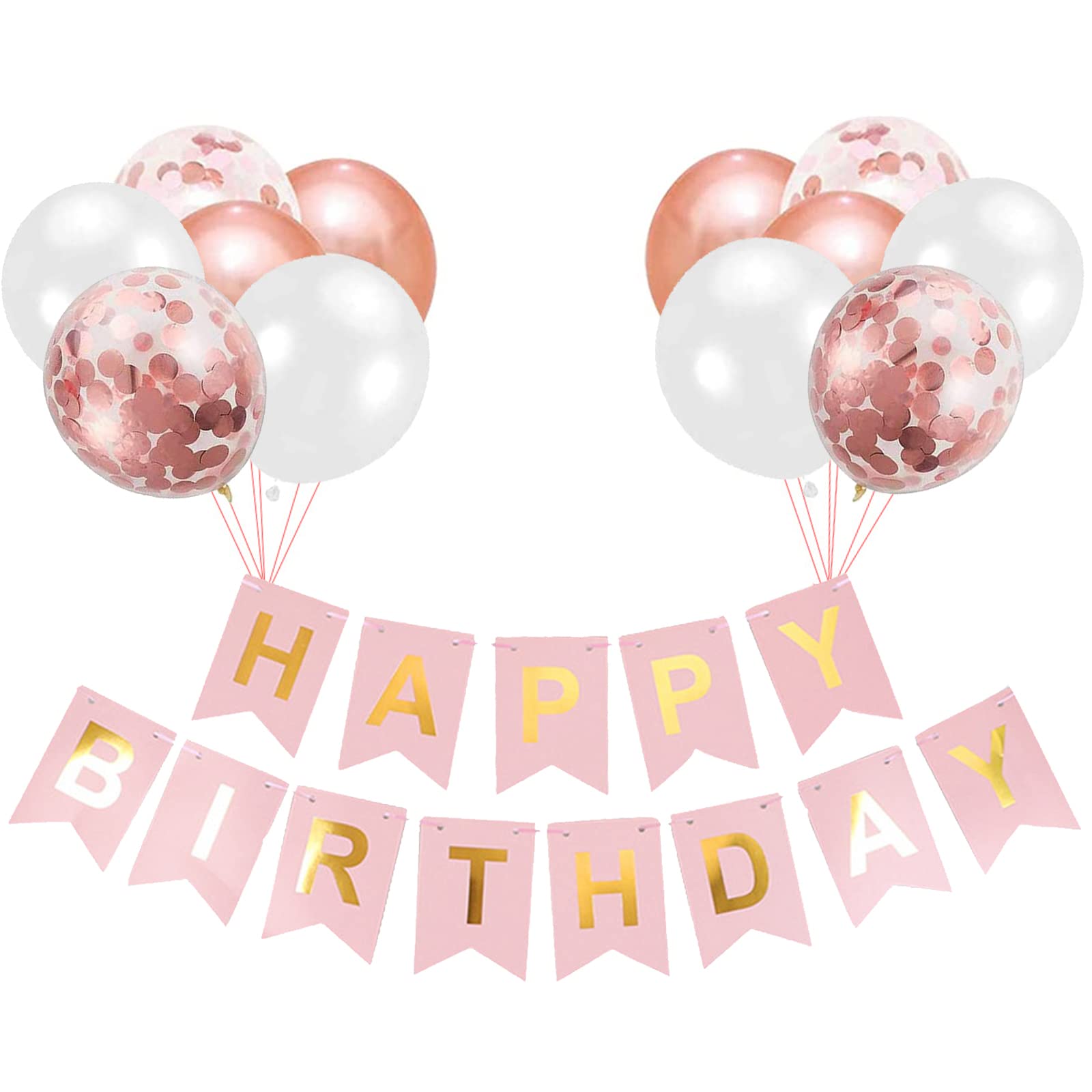Rose Gold Happy Birthday Decoration Set - 12 Inch Balloons, Ribbons, and Banners โ image 1