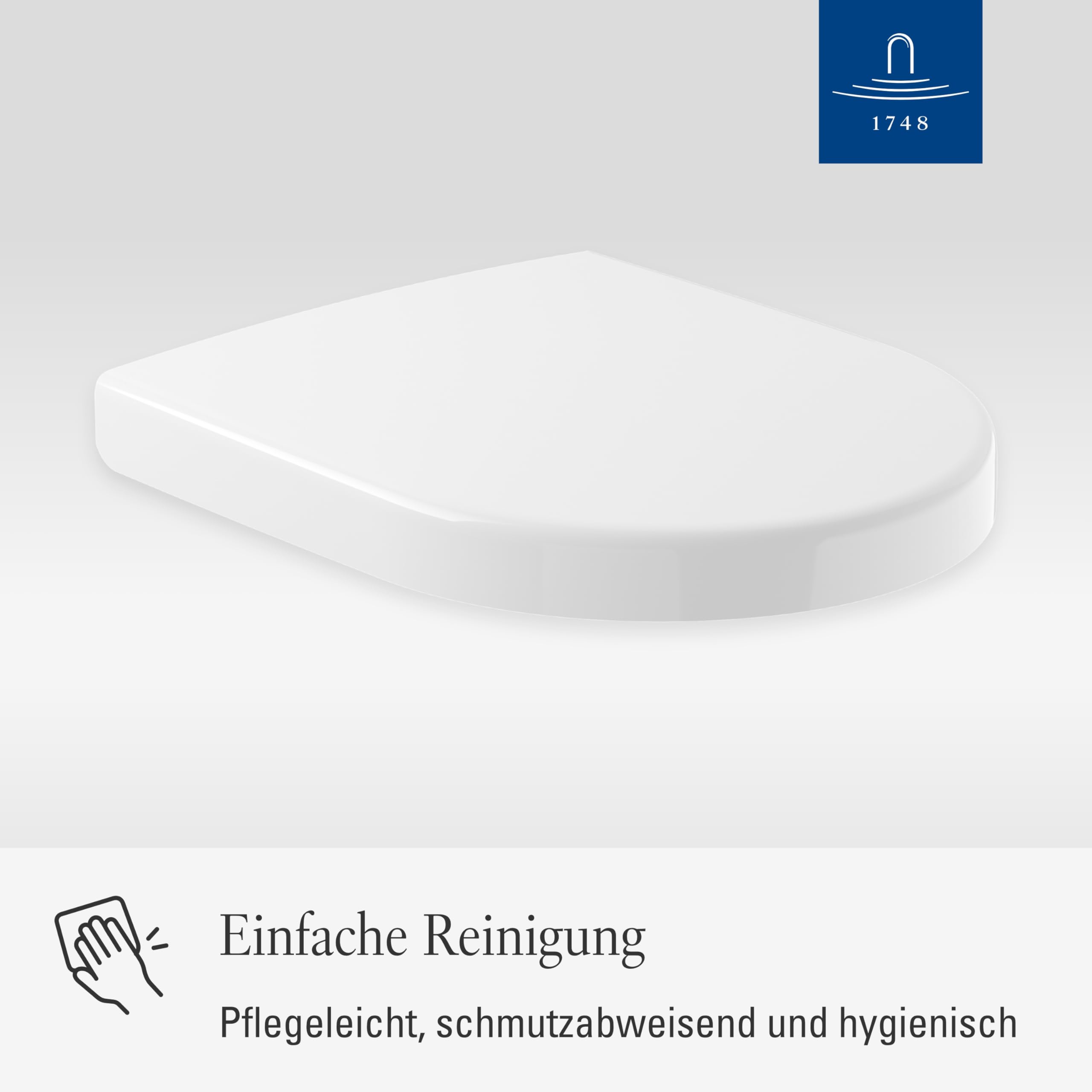 Villeroy & Boch Architectura Compact WC-Sitz, D-Form – Weiß Alpin, glänzend | Mit Edelstahl-Scharnieren, aus bruchsicherem Duroplast, Original Ersatzteil, 9M66E101