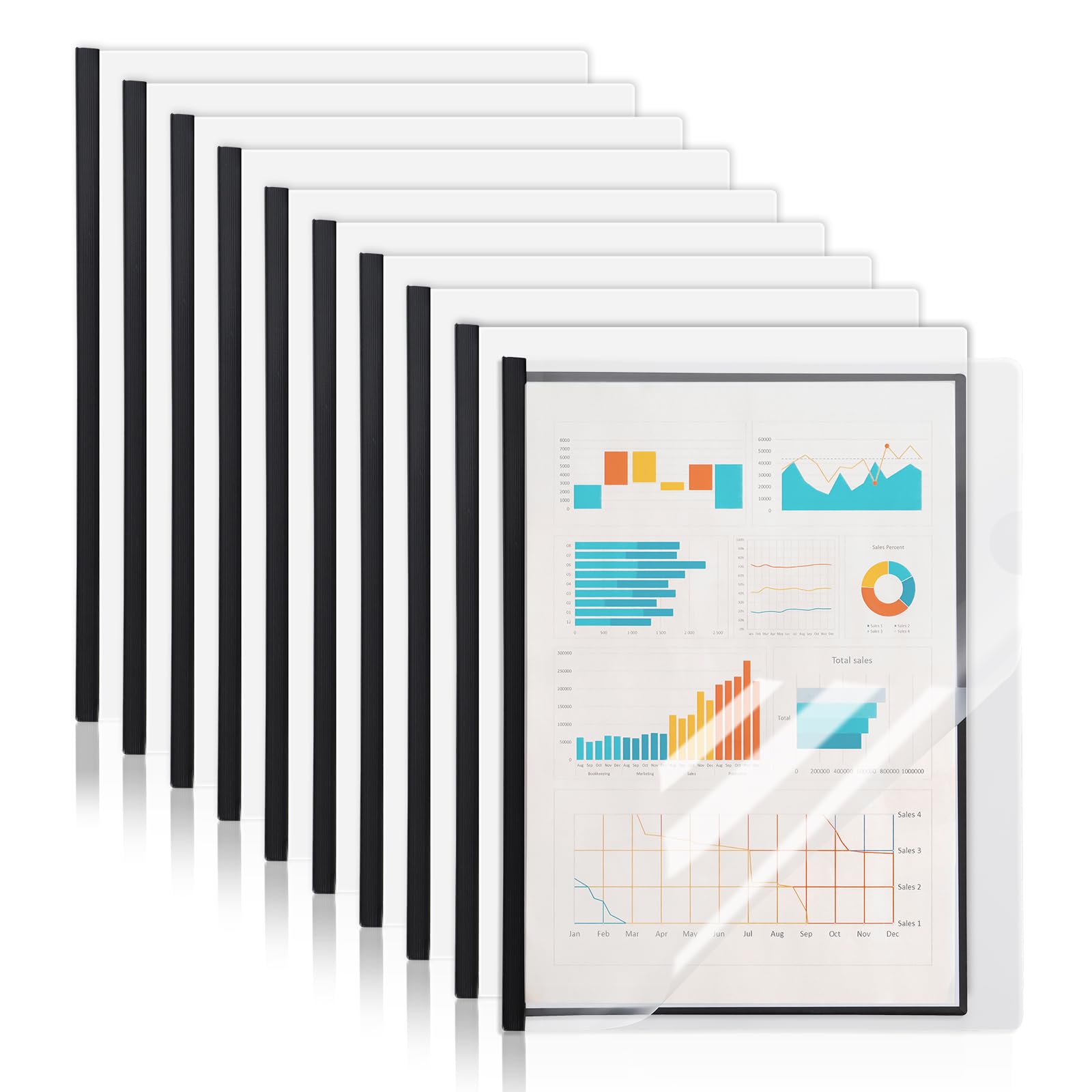 Mauproy 10 Pack Report Covers with Sliding Bars, 70 Sheet Capacity Clear Presentation Folders, Plastic Document Binders for Resumes, Files, Report, Projects, A4 and Letter Size Paper