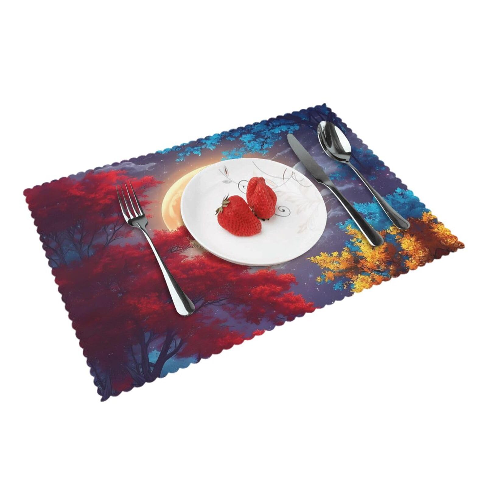 Moonlit Trees Placemats Set of 4 Print Table Mats Place Mats Table Decor for Kitchen Dining 12X18 in
