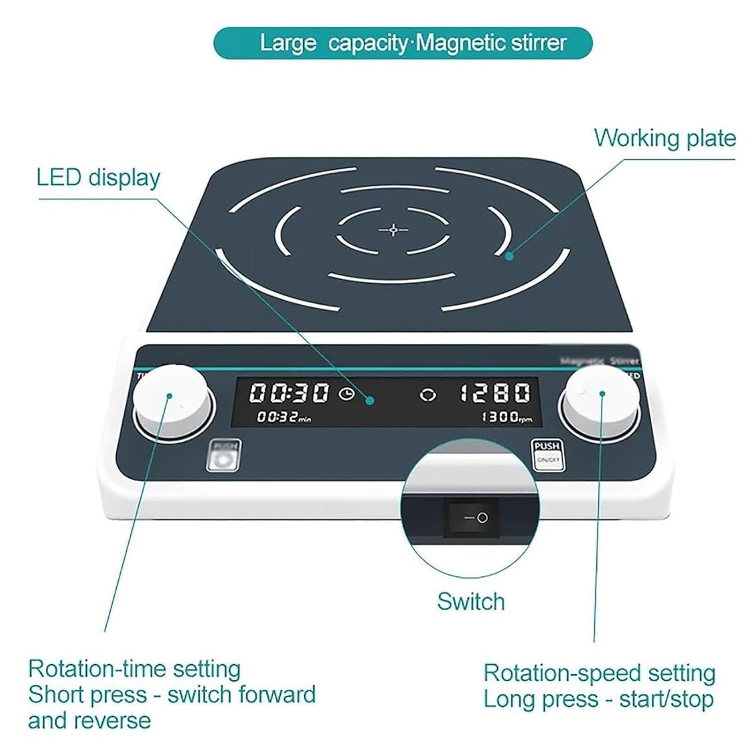 Placa Caliente Del Agitador Magnético Digital LED | Agitador magnético Digital, placa caliente, temporizador de velocidad ajustable, máquina agitadora de laboratorio(10L)
