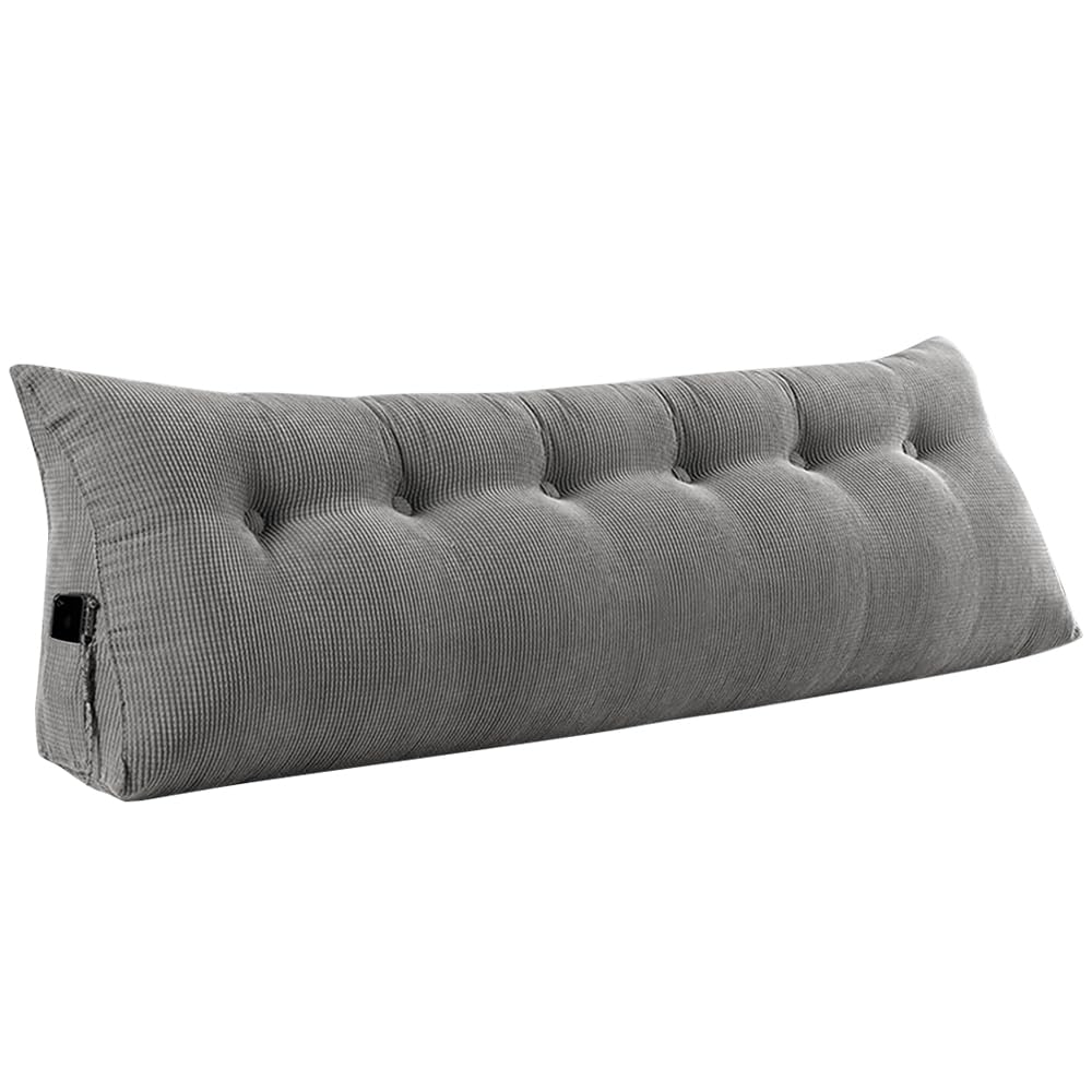 Cousín de Lectura para Cama o Sofá Triangular Cousín de Respaldo para Sofá Cousín de Cabecera para Bebé Funda Desmontable Rellenada para Mayor Confort - 180 * 50 * 20 cm - Un Gris