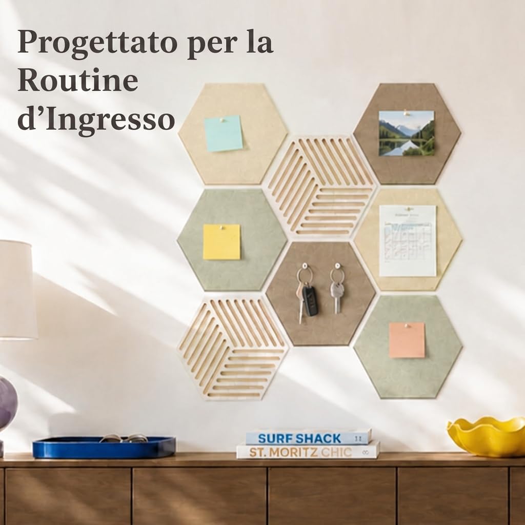 Lifewit Bacheca in sughero Esagonale Creativo, Lavagna sughero decorativa da parete, con 50 spille murali, Bacheca da parete per ufficio, aule e casa, Confezione da 16