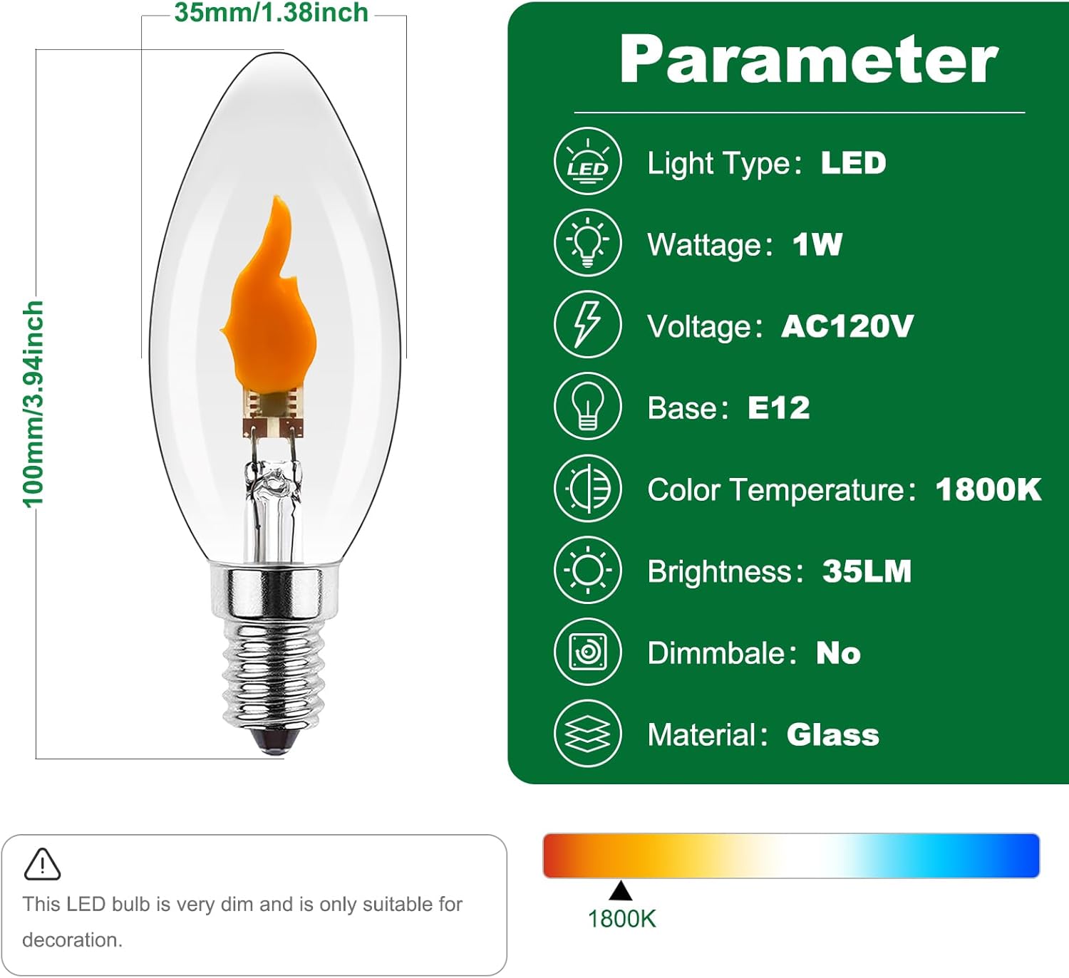 Flickering Light Bulbs,E12 LED Candle Flame Light Bulb 1W,1800K,Fire Effect Light Bulbs,for Halloween Christmas Holiday Party Decoration,Clear,6 Pack