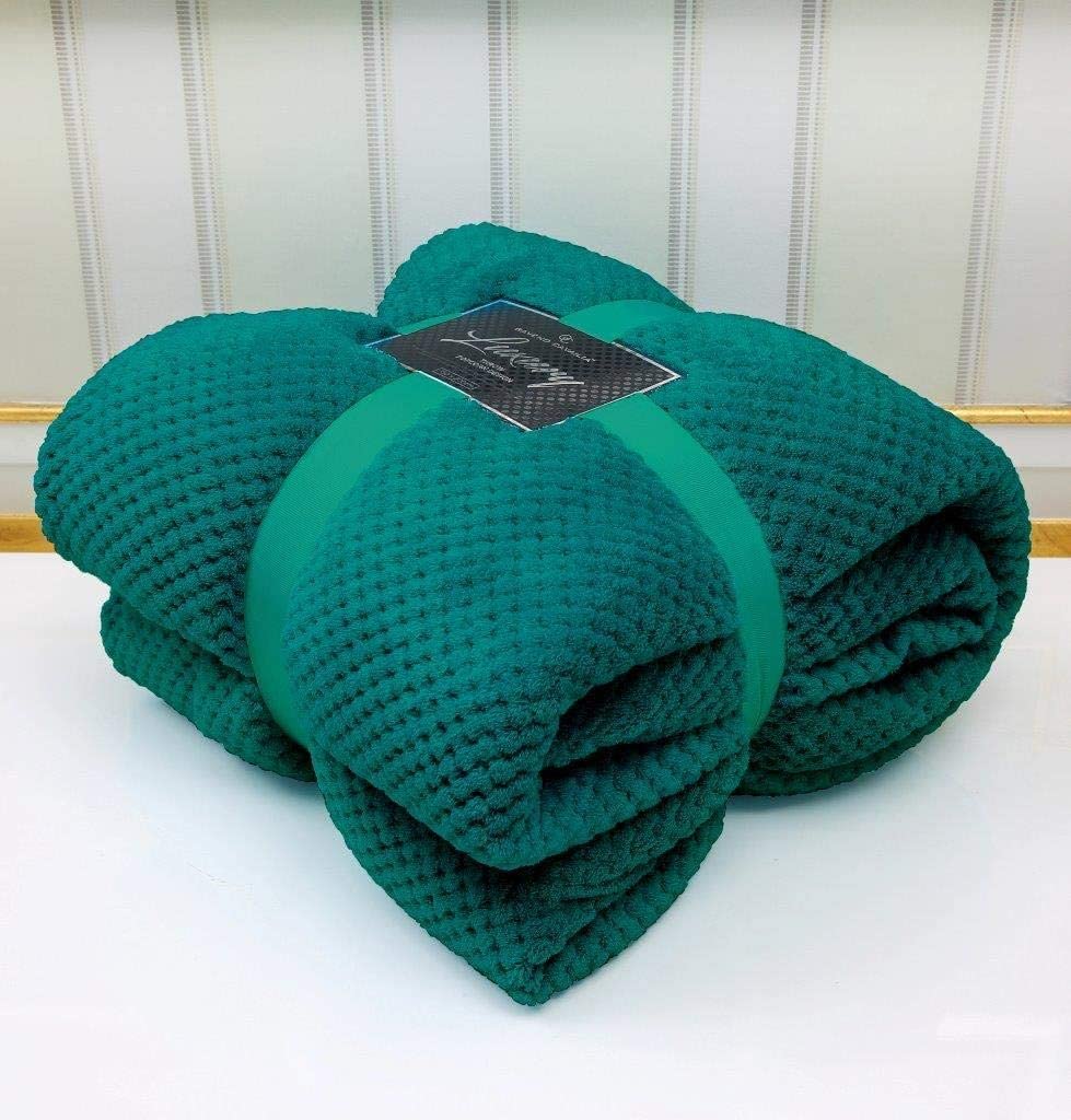 NFK Popcorn Throw Waffle Cloud Style Blanket Soft Warm Cosy Bed And Sofa Fleece Blanket (Green, King 240x200cms) — image 1