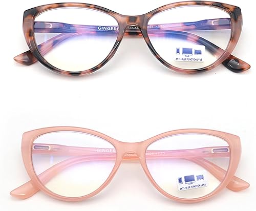 Paquete de 2 lentes de lectura a la moda con diseño de ojo de gato para mujer, anti luz azul, para lectura de computadora, lindos anteojos para