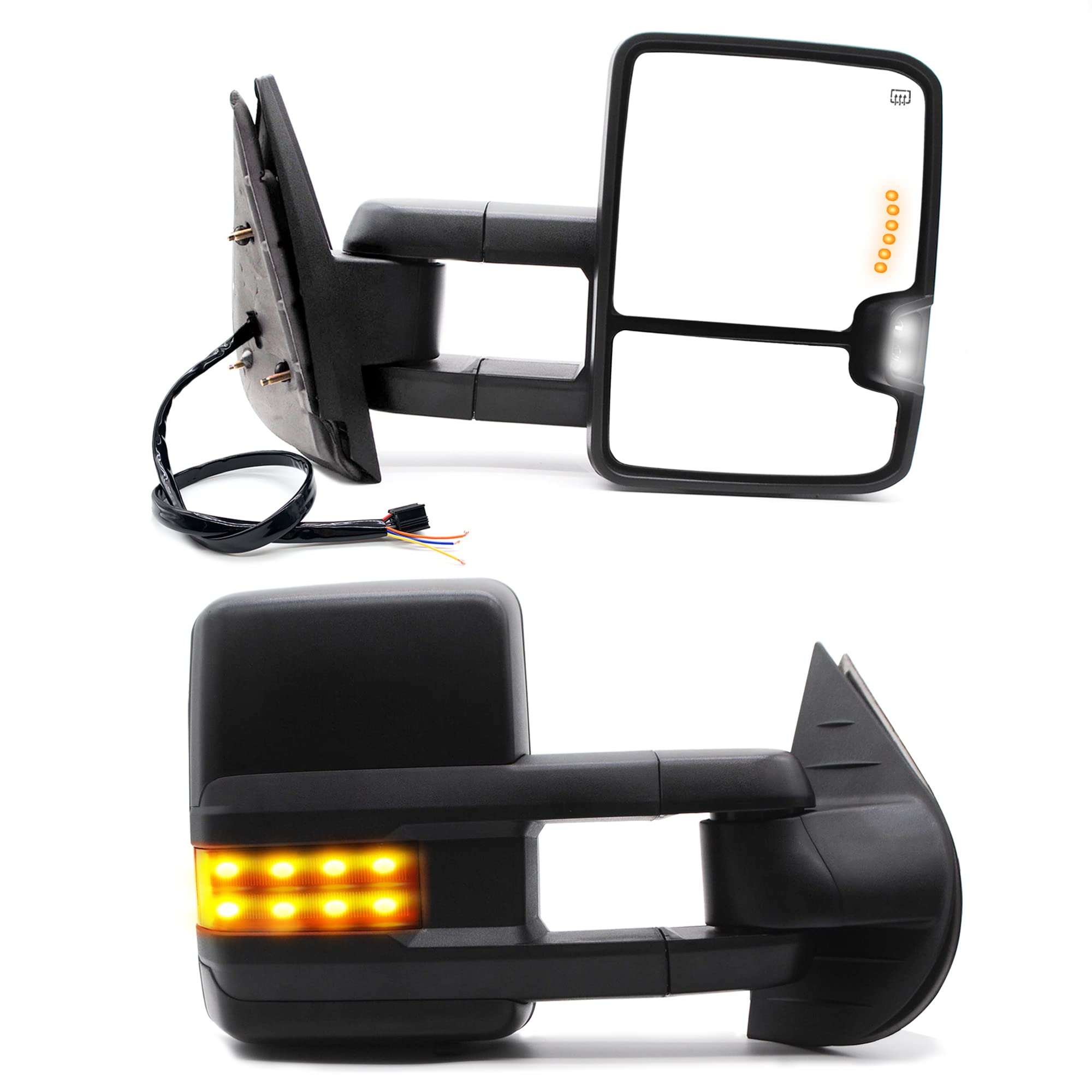 BOOLEE Towing Mirrors For 07-14 Chevy Silverado/GMC Sierra - Power Heated, LED Turn Signal, Manual Telescopic - View #2