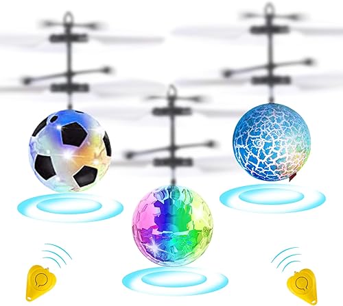KEJ Juguete de bola voladora a control remoto para niños 3 piezas de bola iluminada mini dron helicóptero de inducción infrarroja con control remoto