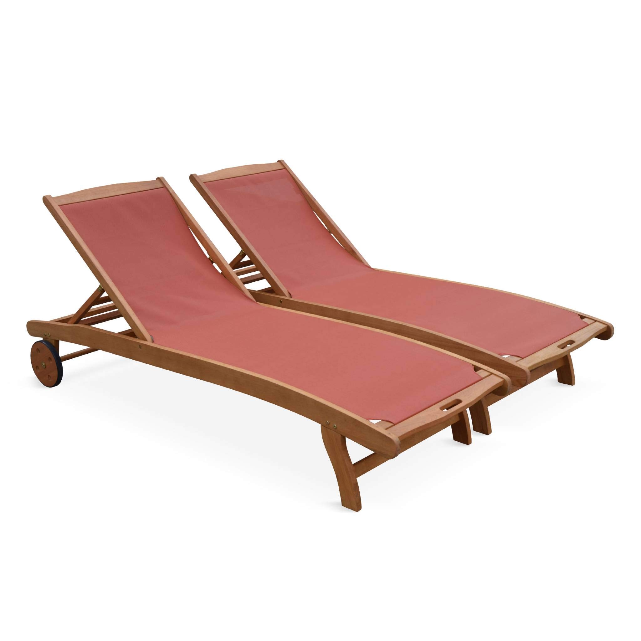 Alice's Garden sweeek-Tumbona de Madera multiposición con Ruedas, Set de 2 Terracota - 196x68x91 cm | Marbella