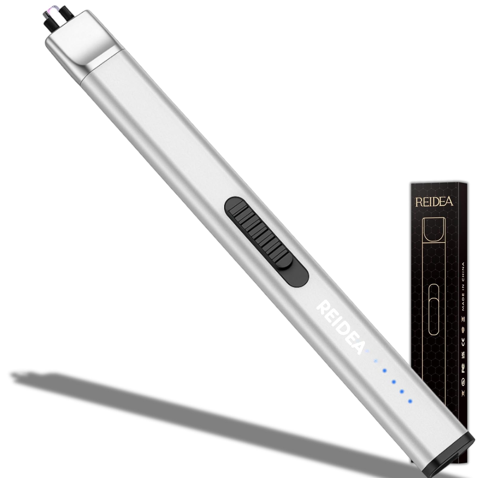 REIDEA Lighter Gift for Candle [Stocking Stuffers for Women & Men], Retractable Top Windproof Flameless USB Rechargeable Arc Safe for Adults, R1 Flat, Silver