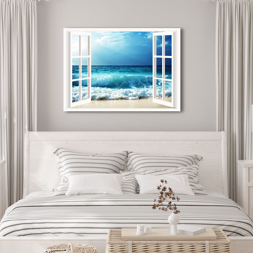 Quadro Moderno Soggiorno 70x50 Cm Finestra Sul Mare - Stampa Su Tela, Pronto Da Appendere