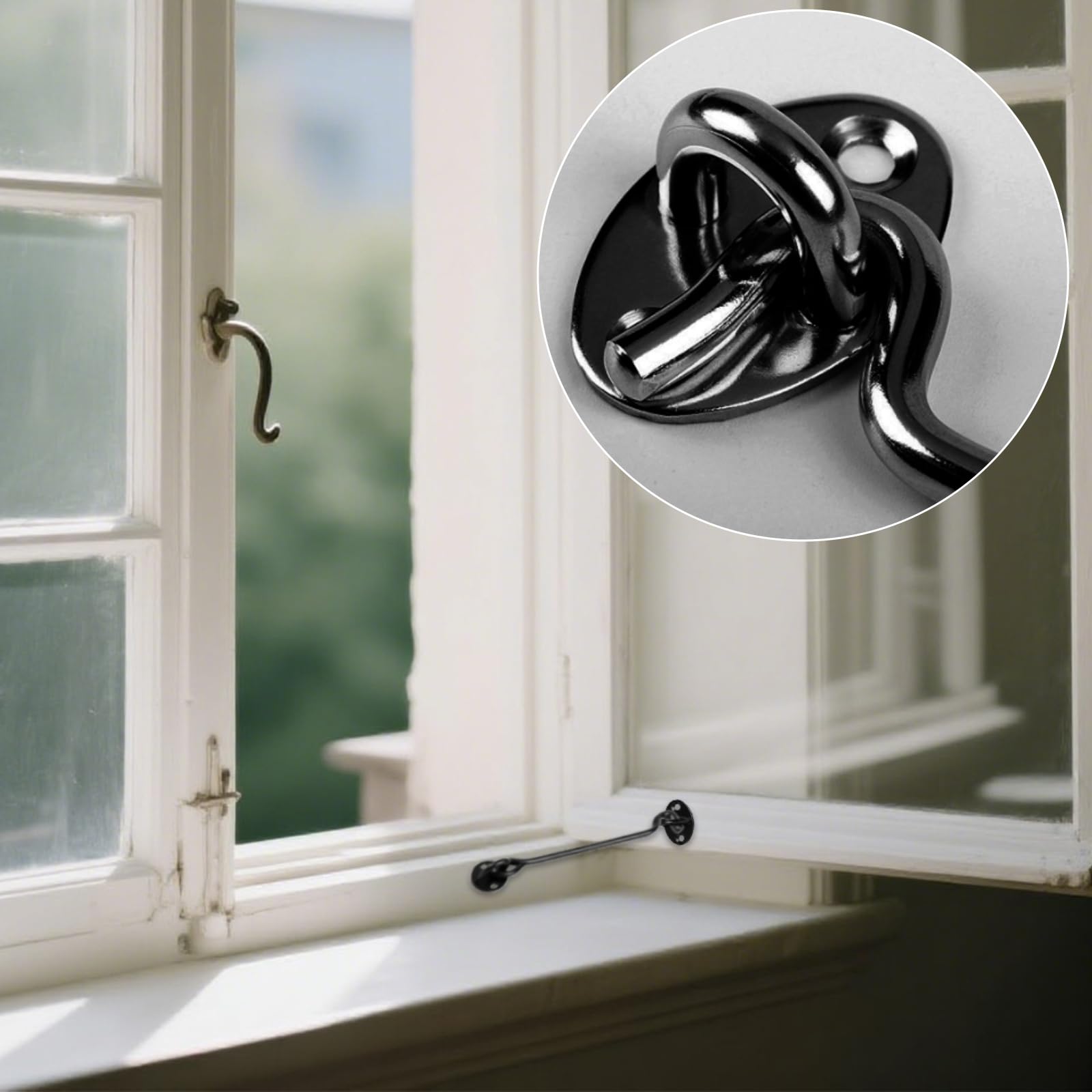 BMYUK 2PCS Hook and Eye Latch Stainless Steel Gate Hook Cabin Hooks for Sliding Door Bedroom Bathroom Windows Gates Black (10 inch) - Image 3