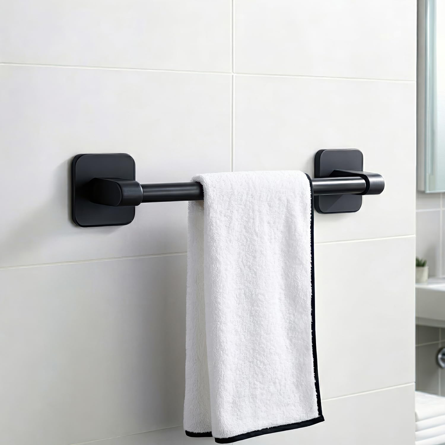 Amazon Basics Self Adhesive 12 Inch Towel Rod for Kitchen & Bathroom | Aluminium Towel Rack | Rust Resistant Clothes Hanger & Towel Holder – No Drill Pack of 1-image-3