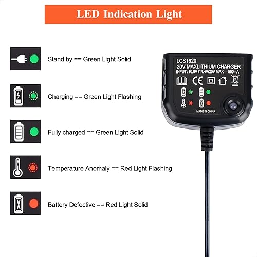 Miniatura 5 de LCS1620 - Cargador de batería de litio de 20 V compatible con Black and Decker 20V Max Li-ion Battery LBXR2020 LBXR20 LBXR2020-OPE LB2X4020