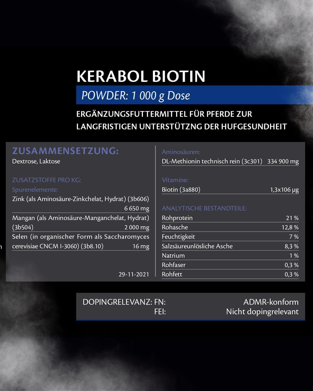 EQUISTRO® Kerabol Biotin| Ergänzungsfuttermittel für Pferde | Fördert ein gesundes Hufwachstum und Fellwachstum| Soforthilfe bei geschädigtem Hufhorn | 1.000g