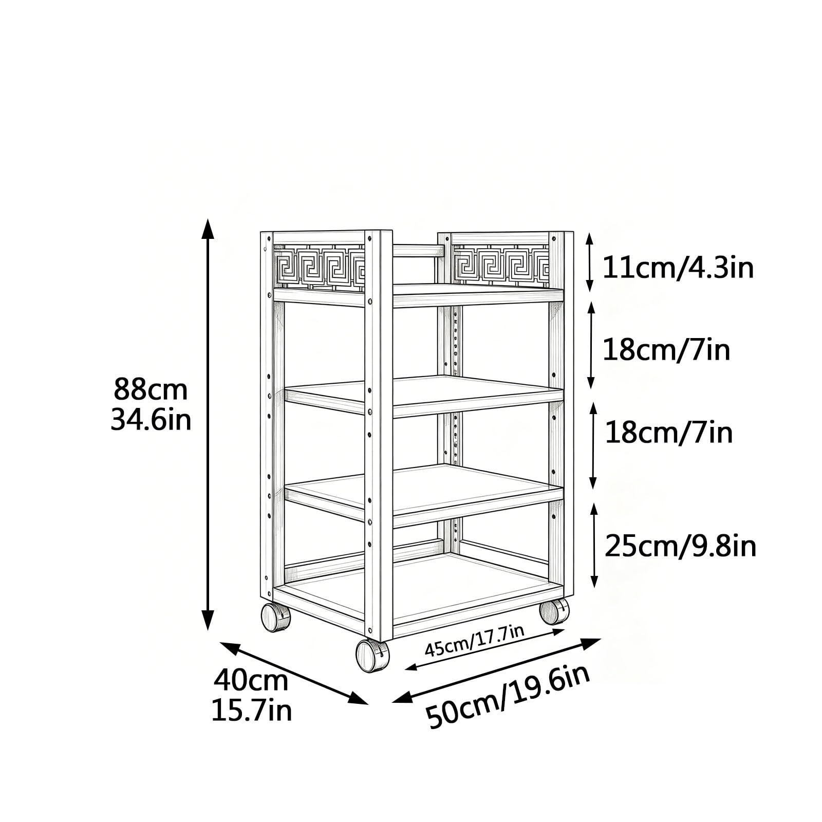 Audio Rack, 3 4 5 Tier Heavy Duty Stereo Rack with Adjustable Shelves, Open Audio Cabinet Metal Frame Wooden Shelf Living Room Home Theater