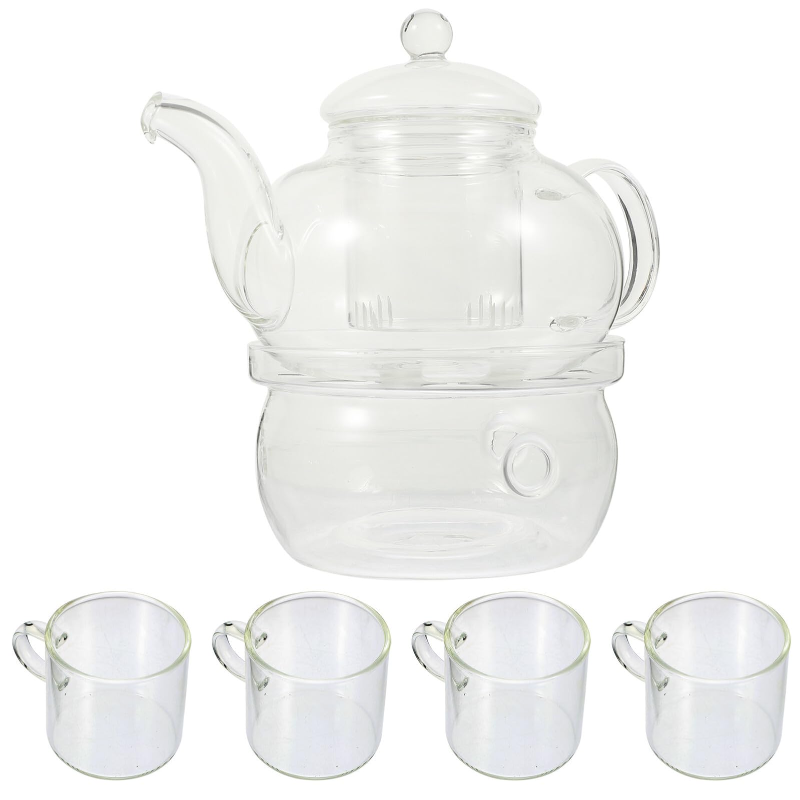 jojofuny Glas Teekanne mit Tassen und Hitzebeständiger Teekessel Inklusive Teesieb Praktisches Teeservice Zuhause und Unterwegs